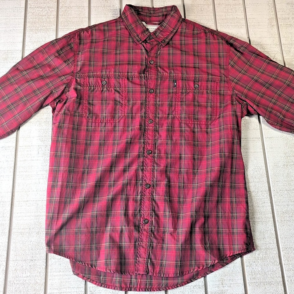 G.H. Bass & Co. Button Down Shirt Mens Large Plaid Red Black Long‎ Sleeve Cotton - Picture 2 of 7